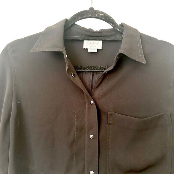 GREY JASON WU Pleated Cropped Button Down Black NWOT Sz 4 - Picture 3 of 3